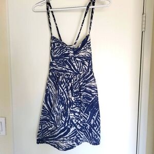 Hollister Babydoll Top Womens L Cross Back Blue Cream Y2k